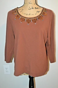 Ruby Rd. Brown Top with Beaded Neckline - XL - Picture 1 of 2