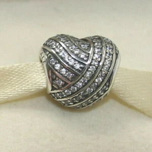 New Authentic Pandora Charm Sparkling Love Lines 791885CZ Bead W Suede Pouch - Picture 1 of 5