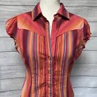 Guess Jeans Snap Button Down Size S Striped Red Pink Top Cap Sleeves