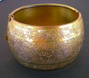 MIRIAM HASKELL Bangle Bracelet Signed 2" W Floral Etched Hinged - Picture 1 of 5