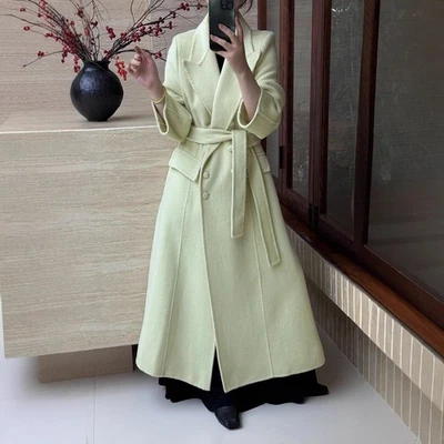 Max Mara Mujer Cintura Alta Nuevo Color Contraste Traje Cuello Cachemira Abrigo Largo Foto 1 de 4