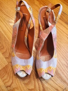 Sandalias Missoni Slingback Rosa Naranja Tacones Altos Talla 40 EE. UU. 9,5 Hechas en ITALIA - Imagen 1 de 11