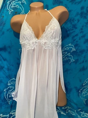 NWT Linea Donatella Pink Bridal Embroidered Pearl Lace Chiffon Nightgown Gown S - Image 1 of 4