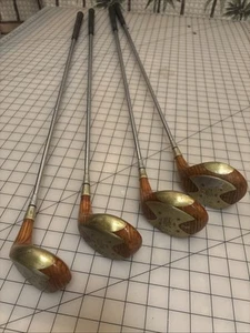 Vtg KENNETH SMITH Handmade Brass Wooden Woods Drivers Golf Clubs 1, 3, 4, 5 RH - Picture 1 of 23