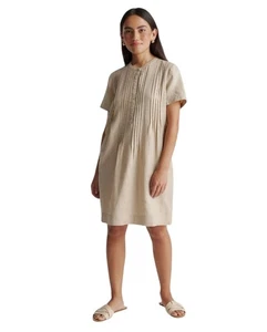 Quince Size XS Swing Dress Driftwood Short Sleeve 100% European Linen Pockets - Picture 1 of 13