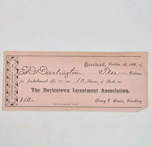 1886 Doylestown Investment Assoc. Aktienscheck, Doylestown PA - Bild 1 von 4
