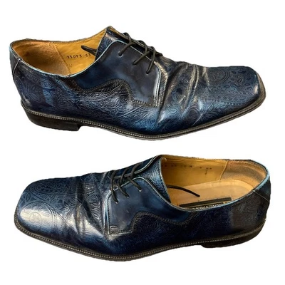 Stacy Adams Square Toe US 12 Medium Used Good Paisley Blue Leather - Image 1 of 4