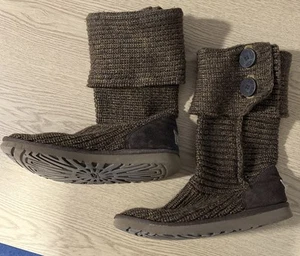 UGG Australia Size 7.5 Classic Cardy Knit Brown Wool Foldover Boots, buttons - Picture 1 of 6