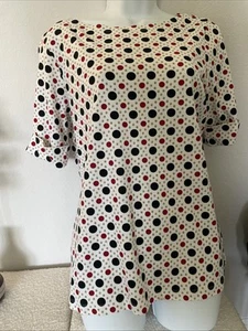 Kim Roger Top Size Large Petite Polka dot Women’s Red White Blue Short Sleeve - Picture 1 of 24