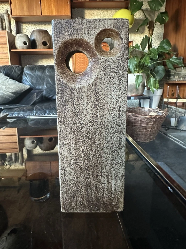 Rare Early 1970s Tony Foard Studio Pottery Modernist Slab With Two Apertures - Image 1 of 4