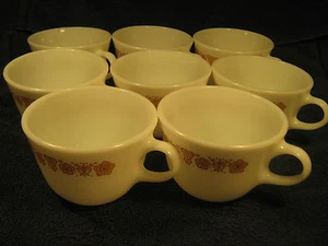 [Y3] Set of 8 PYREX Coffee Cups 8 oz. White Milk Glass Butterflies, Flowers - Picture 1 of 3