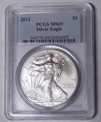 PCGS MS69 2012 American Silver Eagle .999 dólar de plata puntos inversos #24496900 Foto 1 de 3