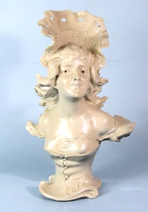ANTIQUE ART NOUVEAU LADY METAL BUST SCULPTURE "L'ETE" by FRANZ IFFLAND - Picture 1 of 13