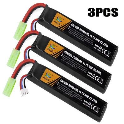 3Pcs 2000mAh 11.1V Rechargeable Li-Po Battery with Mini Tamiya plug for Airsoft - Image 1 of 4