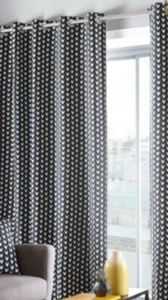 Appletree Grey Dari Geo Pom Pom Trim Eyelet Curtains 168x183cm (NB183) - Picture 1 of 4