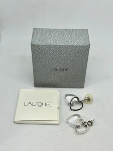 LALIQUE Sterling Silver & Clear Crystal Heart Love Frosted Pierced Drop Earrings - Picture 1 of 8