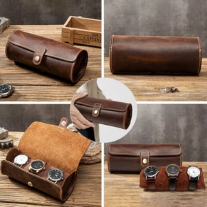 2/3 Slot Watch Travel Case Genuine Leather Box Collector Organizer Watch Storage - Picture 1 of 13