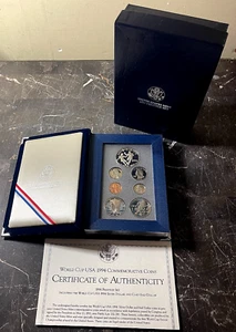 1994-S US Mint Prestige Proof Set World Cup Silver Dollar Box & COA 7 Coins - Picture 1 of 3
