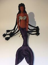 Hand Crafted Curvy Siren Mermaid doll long black hair Beaded necklace 18’
