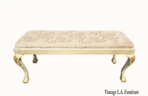 Vintage French Country Yellow Bench with Cabriole Legs Cover
