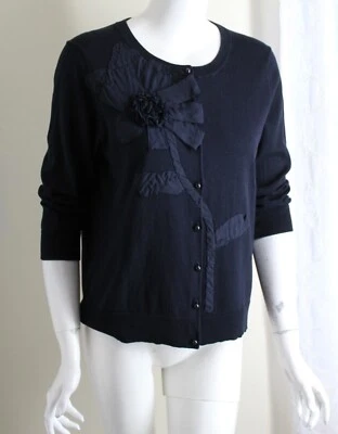Cárdigan Suéter Talbots Talla XLP P XL Azul Marino Oscuro Floral Roseta Seda Tejido Fino Foto 1 de 4