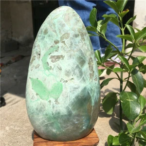 3.24LB Natural crystal green moonstone rock polished rubble sample +stand X5 - Picture 1 of 11