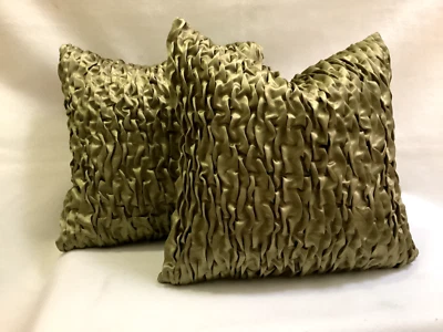 Olive Hand Tufted Pair of Satin Pillow Covers - Image 1 of 4