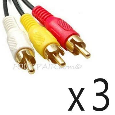 3 Pack Lot - 6ft 3-RCA Composite Video Stereo Audio AV Cable Cord Wire VCR DVD - Image 1 of 2