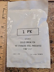 (Paquete de 10) Pin de resorte en espiral 420 SS pasivado 7/64" x 1" - Imagen 1 de 3