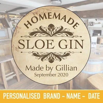 SLOE GIN BOTTLE LABELS VODKA WINE HOMEBREW PERSONALISED STICKERS Christmas 404 - Image 1 of 4