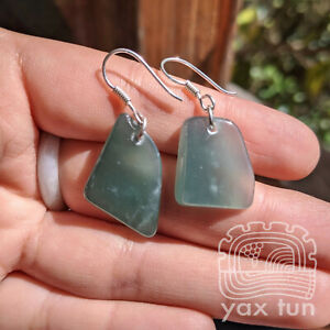 Blue Jade Earrings - Translucent Guatemalan Icy Jadeite Sterling Silver - BEA004