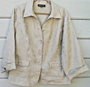 Jones New York Collection Wms 18W 100% Leinen Khaki Hellbraun Jacquard 3/4 Slv Jacke - Bild 1 von 10
