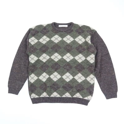 Suéter Geoffrey Beene Mezcla Lana Alpaca Diamante Argyle Marrón Cuello Redondo L Grande Foto 1 de 4