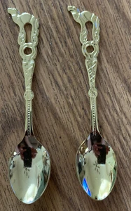Lot of 2 Gold Plated Sm. Mocca Camel Demitasse Spoon Teaspoons use As Baby Spoon - Picture 1 of 5
