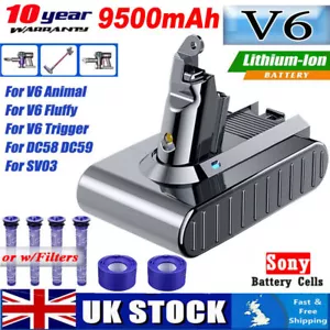 9500mAh V6 For Dyson V6 Battery Animal DC58 DC59 DC61 DC62 SV03 SV05 SV06 SV09 - Picture 1 of 29