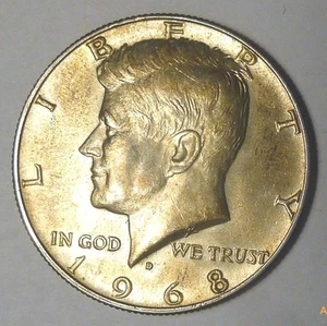 1968-D Kennedy SILVER Half Dollar TONING ON REVERSE AU - Picture 1 of 5