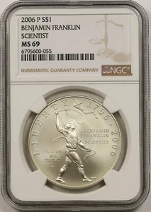 2006-P Benjamin Franklin Scientist $1 NGC MS 69 Modern Commemorative Dollar - Picture 1 of 4