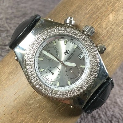 TechnoMarine Unisex 7578 Chronograph TechnoDiamond Leather Quartz Watch 7 1/4" - Image 1 of 4