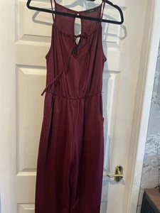 Burgundy Sleeveless Jumpsuit With Tie Neck Detail, Size 10 - Picture 1 of 4