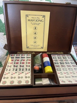 Vintage Mahjong Game of Four Winds Hardwood Box Chinese /Western Versions NEW - Image 1 of 4