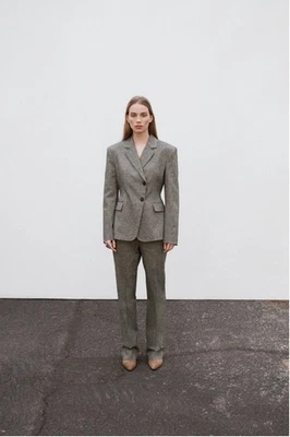 Conjunto Blazer/Pantalón Pierna Recta Zara Jaspeado Doble Pecho Talla S Foto 1 de 4