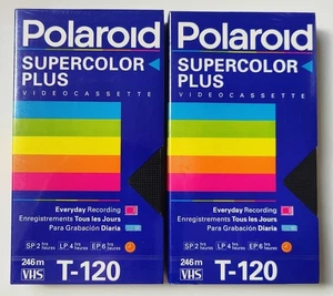 2x Polaroid Supercolor Plus T-120 VHS Videocassette - Sealed Blank Tapes - 1989 - Picture 1 of 3