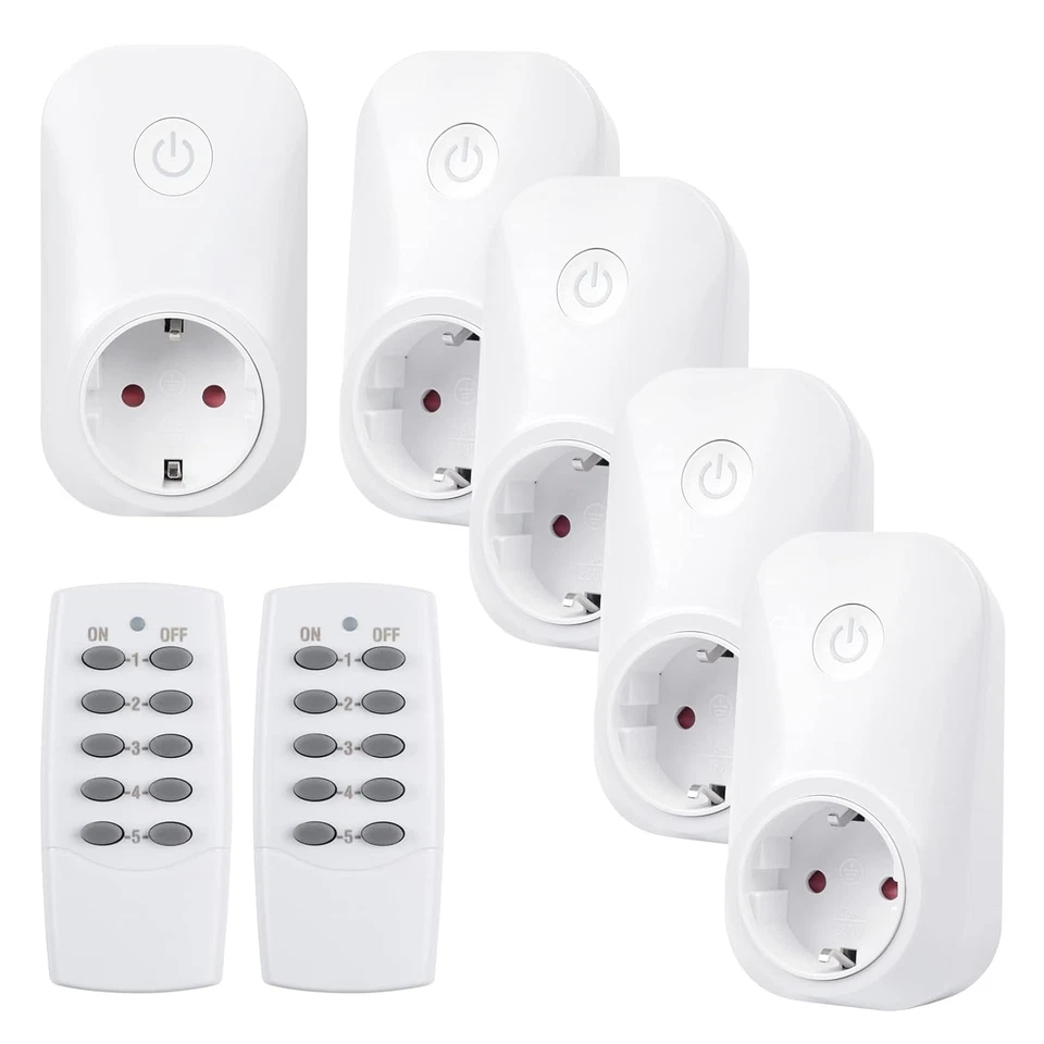 Funksteckdosen Set Aus 5 Steckdosen Mit 2 Fernbedienungen 3680W Ferngesteuerte S - Bild 1 von 4