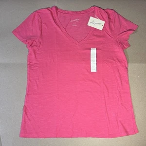 Women's Fitted V-Neck Short Sleeve T-Shirt - Universal Thread Dark Pink L 3039 - Picture 1 of 6
