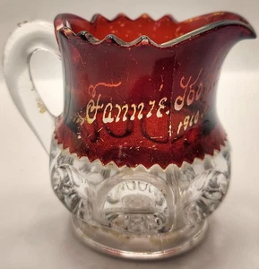 Antique 1910 Ruby Red Flash Creamer Dakota Thumbprint Fannie  - Picture 1 of 6