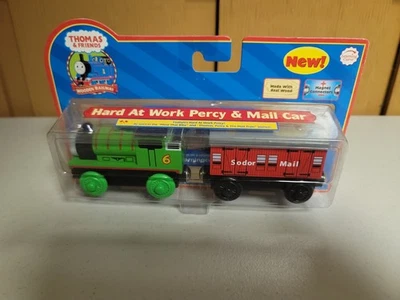 Thomas Wooden Railway Rare Promotional Hard At Work Percy & Mail Car New in Box! - Image 1 of 3