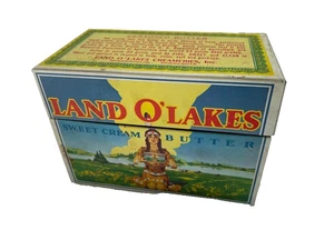 Vintage LAND O' LAKES Süße Sahne Butter Metall Werbung Rezept Karte Box - Bild 1 von 4