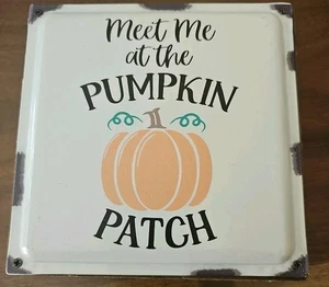 Meet Me At The Pumpkin Patch Enamel And Wood Sign Retro - Picture 1 of 3