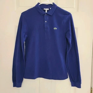 Lacoste Boys Classic Pique Long Sleeve Polo Shirt Size 14 Blue Preppy - Picture 1 of 10