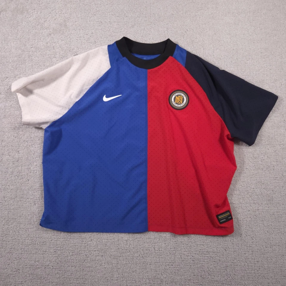 Nike F.C. Cropped Shirt Womens XL Blue Red Dri-FIT Colorblock Soccer Jersey - Image 1 of 4